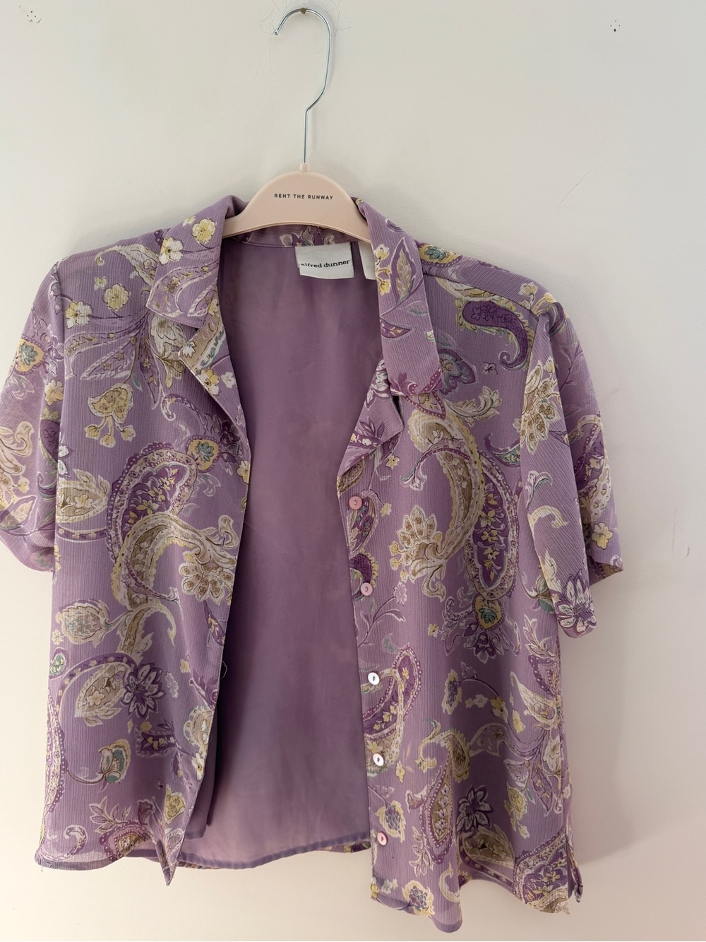 Vintage Eileen Fisher Lavender Paisley Short Sleeve Button-Front Shirt